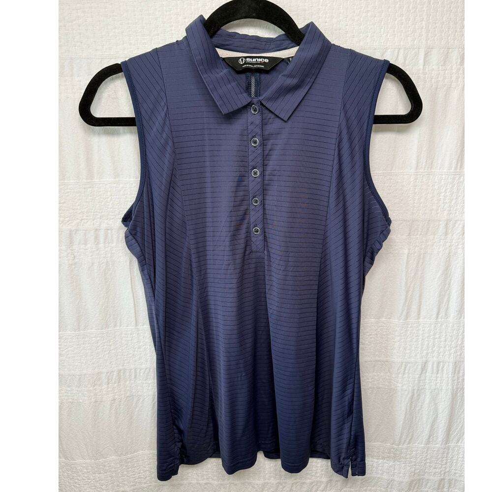 Sunice Sports Golf Performance Sleeveless Polo, Navy Blue, Size Medium